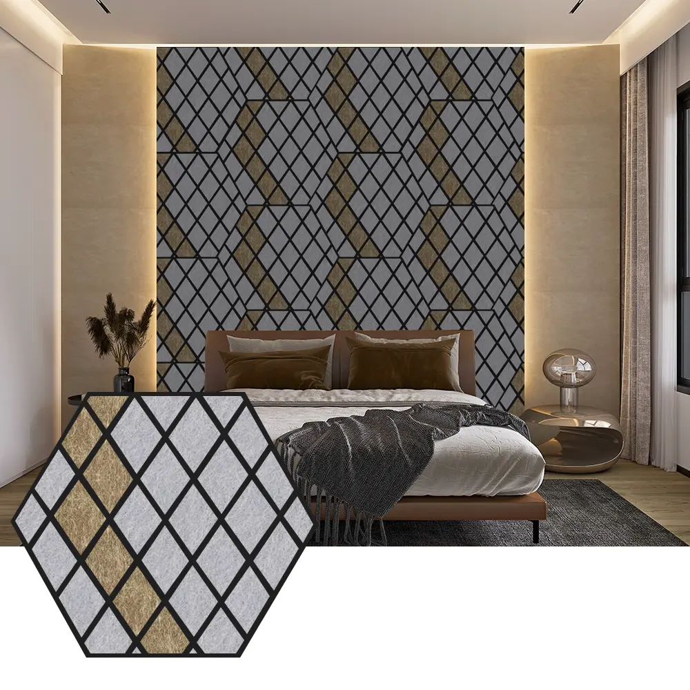 Šešiakampės PET akustinės plokštės moderniam sienų dizainui