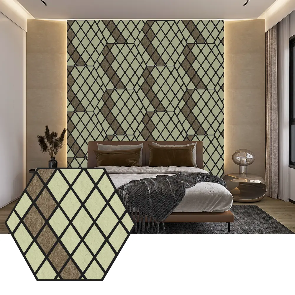 Šešiakampės PET akustinės plokštės moderniam sienų dizainui
